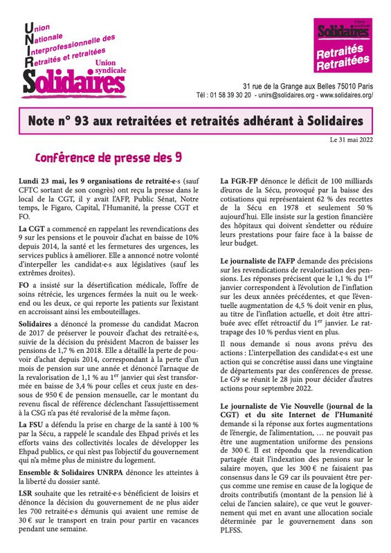 Note UNIRS 93 mai 2022