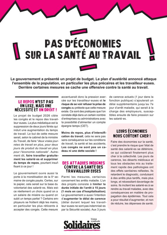 Pas d'économies sur la santé au travail_1