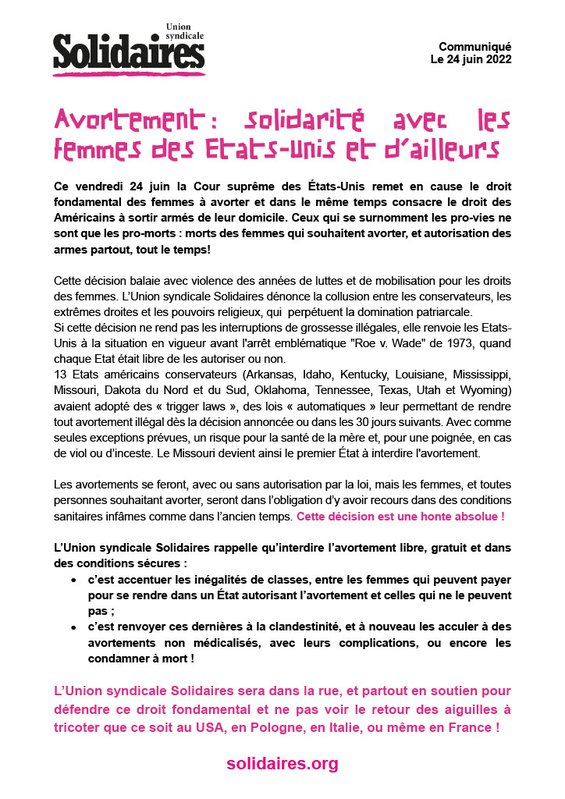 Solidarité avortement USA